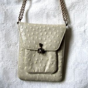 Vintage - Genuine Ostrich Skin Leather Shoulder Bag,  adjustable chain strap